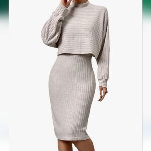 2 Piece Women Dress And Mock Neck Top